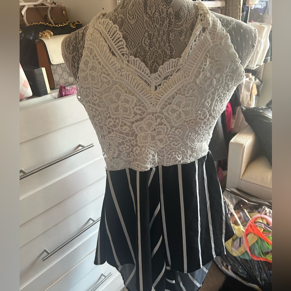 Elegant Lace and Striped Women's Top